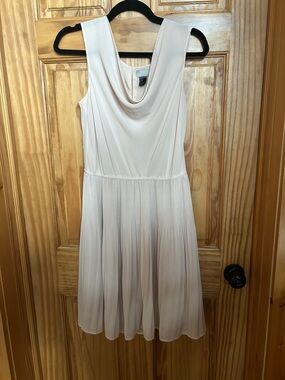 H&M Soft Cowl Neck Pleated Midi Dress in Light Blush